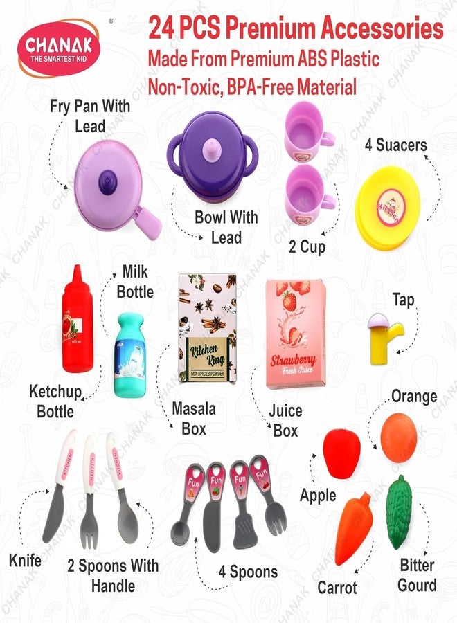 MKY® Kitchen Set for Girls, Kitchen Suitcase Set On Wheels, Colorful Pretend Play Cooking Set for Girls with 23 Pieces, Portable Kitchen Set for 3 Years, BIS Approved. (Kitchen Set Trolley) - Image 4